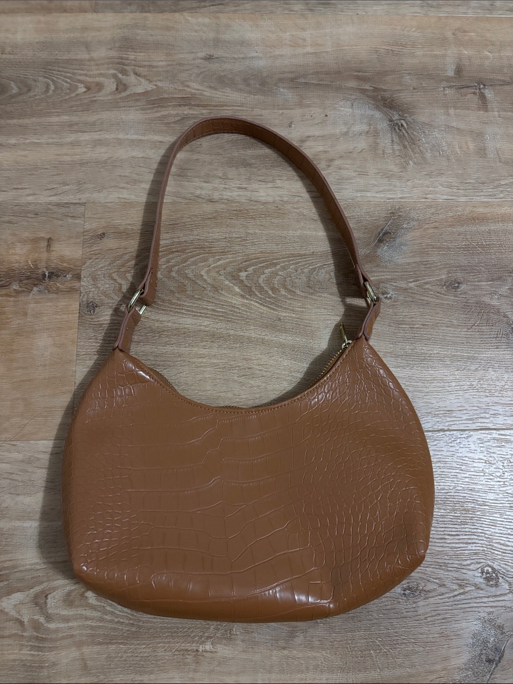 wild fable Croc-Embossed Shoulder Bag in Cognac Brown